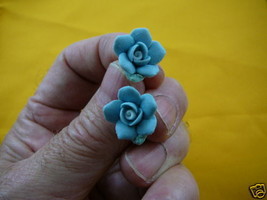 (EE-70-8) DARK BLUE rose flowers WHITE roses porcelain earrings - £12.69 GBP