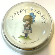 Vintage Joan Walsh Anglund Happy Birthday Glass Dome Paperweight 3 in - £8.30 GBP