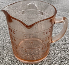 Vintage Kellogg’s Pink Depression Glass Measuring Cup 8 Oz. Triple Spouts EXCELL - £34.75 GBP