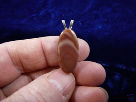(J-200-6) Red peach striped Jasper gemstone long oval PENDANT Wow - $15.88