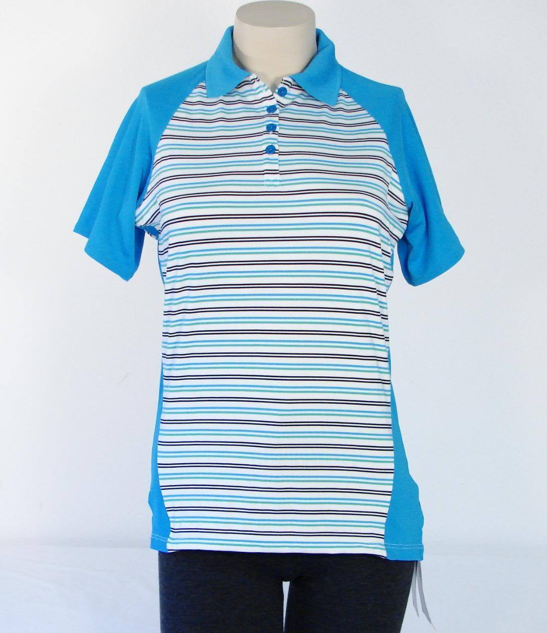 Under Armour Golf Blue Stripe Heatgear Short Sleeve Polo Shirt Women NWT - £32.06 GBP