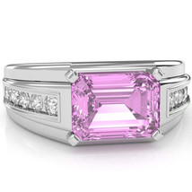 Men&#39;s Lab-Created Pink Sapphire Diamond Channel Ring In Solid 14k White Gold - £663.12 GBP