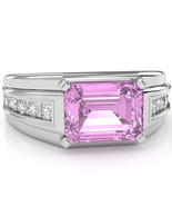 Men&#39;s Lab-Created Pink Sapphire Diamond Channel Ring In Solid 14k White ... - $1,153.23 CAD