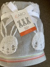 NEW Caro Pastel Gray Easter Bunny Set Of 2 Hand Towels FAST DRY SOFT  - £18.66 GBP
