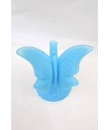 Fenton Blue Satin Art Glass Butterfly on Branch Ring Holder Paperweight - $37.62