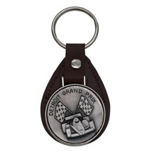 1980 Vintage Keychain Detroit Gran Prix Medallion on Leather Backing - $27.22