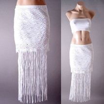 Womens Summer Burning Man Crochet Hippie Club Boho Long Fringe Maxi Skir... - $41.13 CAD