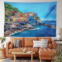 Wanderlust Tapestry, Mediterranean Sea Traditional Italian Design Cliff Coastlin - £34.36 GBP
