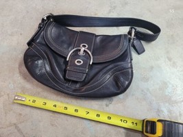 Vintage Coach Black Soft Leather Metal Silver Rings Small Handbag - £33.74 GBP