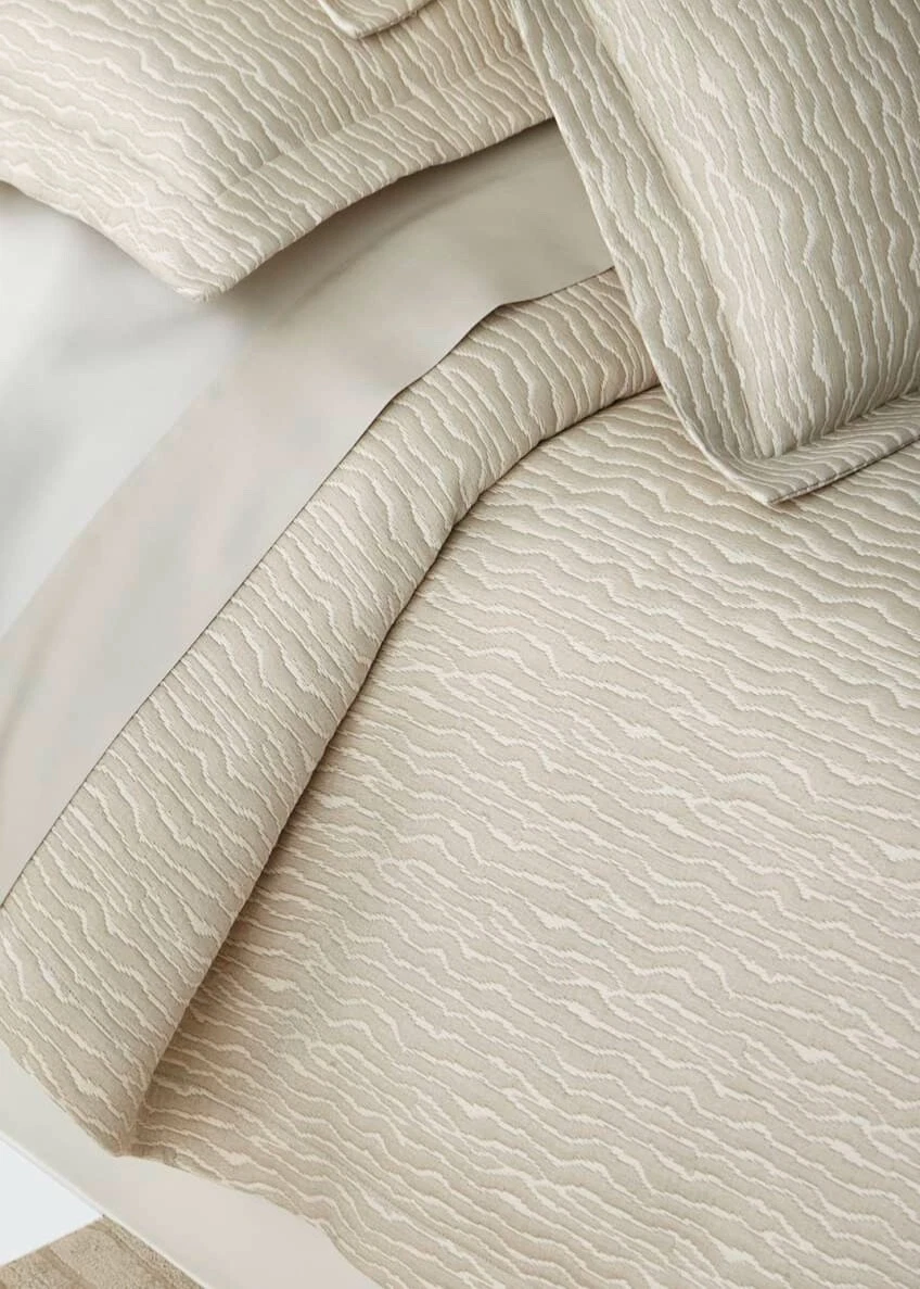 Sferra Ondate Dark Khaki King Coverlet Wavy Two Toned Textured Cotton Italy NEW - $315.00