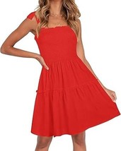 Summer Spaghetti Strap Sleeveless Square Neck Ruffle A Line Swing Mini D... - $35.00