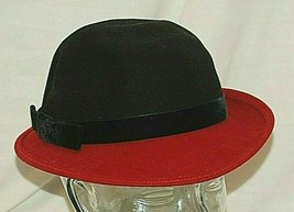 Doeskin Felt Wool Bowler Hat Black &amp; Red Geo W. Bollman Vintage - £31.37 GBP