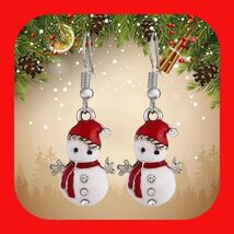 New Super Cute Enamel Snowman ⛄️ Dangle Rhinestone Earrings Perfect Gift - $5.00