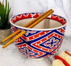 Japanese Design Diamond Contrast Ceramic Ramen Udong Bowl &amp; Chopsticks Set - $20.99