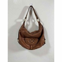 Michael Kors Pebbled Leather Hobo Bag Fulton Brown Logo Flap Pocket - £28.06 GBP