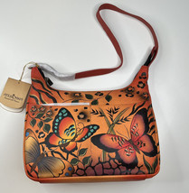 anuschka NWT women’s orange painted leather Shoulder purse wallet set SF7 - £212.46 GBP