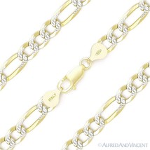 7mm Figaro Pave Link .925 Sterling Silver 14k Yellow Gold-Plated Chain Bracelet - £39.36 GBP+
