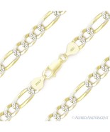 7mm Figaro Pave Link .925 Sterling Silver 14k Yellow Gold-Plated Chain B... - £35.88 GBP+