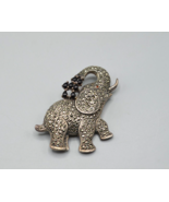 Sterling Silver Elephant Brooch Marcasite Stone Trunk Up 925 Thailand NF 2&quot; - £37.95 GBP