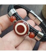 Handcrafted bracelet One Eye  Tibetan Dzi Bead PU Leather Bracelet - $64.40