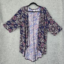 LuLaRoe Open Cardigan Woman Small Blue Damask Pattern Hi Lo Hem 3/4 Slee... - $9.94