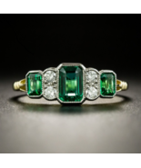 3Ct Simulated Emerald Cut Diamond Cluster Art Deco Vintage Ring 10K Yell... - $746.77 CAD