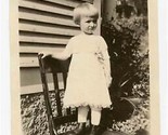 Girl Standing On a Wooden Chair Out Doors Black and White Photo - £9.29 GBP
