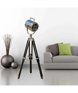 Designer chrome finish floor lamp search light with black wooden tripod ... - £250.80 GBP