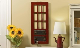 Red Door Wall Plaque with 4 Double Metal Hooks Rustic Hanging 30" High Farmhouse image 2