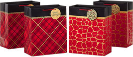 Hallmark 13" Christmas Gift Bags - Red, Gold and Black Plaid, Leopard Print - $8.89