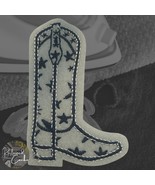 Cowboy Boot in White and Blue Iron On Patch Applique Embellishment - $4.38 CAD