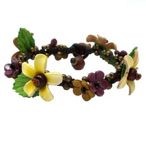Yellow Floral Garland Genuine Leather Toggle Bracelet - £7.11 GBP