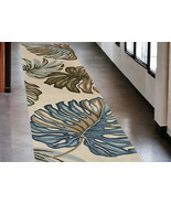 10&#39; Ivory Hand Tufted Tropical Monstera Indoor Runner Rug - $397.93+