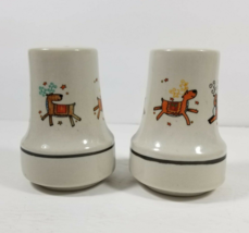 Reindeer Salt and Pepper Shakers Whimsical Dancing Reindeer Holiday Ceramic - $8.00