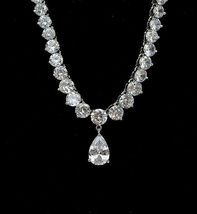 39Ct Brilliant Pear &amp; Round Cut Diamond 18&quot; Tennis Necklace 14K White Gold Over - £223.47 GBP