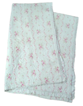 Simply Shabby Chic Floral Pink Roses &amp; Sage Green Twin Quilt Scalloped 89&quot;x 61&quot; - £45.28 GBP