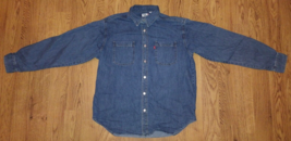 Levi&#39;s Blue Denim Shirt L Long Sleeve Button Up Western Wear Cowboy - £31.62 GBP