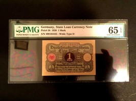 Rare Historical 1 German Mark 1920 -  PMG Certified GEM UNC EPQ -  WW1 EraCol... - $80.00