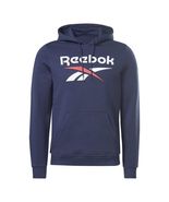 Reebok Hoodie Vector Navy Size Large Men's Big Stacked Logo Fleece Class... - $540.94 MXN