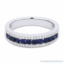 0.77ct Round Cut Sapphire &amp; Diamond 18k White Gold Anniversary Ring Wedding Band - £1,569.31 GBP