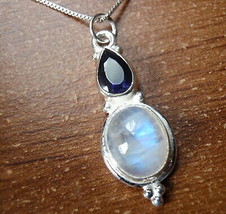 Moonstone and Faceted Iolite Necklace 925 Sterling Silver - £14.38 GBP