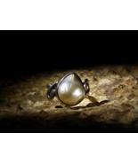 Vintage Unique Designer Ring natural White South Sea Pearl Sterling Silver  - $207.00