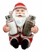 Christmas Jolly North Pole Santa Claus Glass Salt Pepper Shakers Holder Figurine - £22.42 GBP