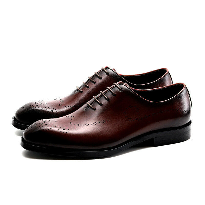 Made To Order Brown Burnished Brogues Toe Wing Tip Oxford Leather Shoes US 7-16