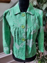 JM Collection Women Green Floral 100% Linen Long Sleeve Buttons Front Jacket 6P - £21.86 GBP
