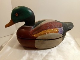 Vintage Ceramic Hand-Painted Duck Mallard Shaped Trinket Box/ Lidded Dish - £14.19 GBP