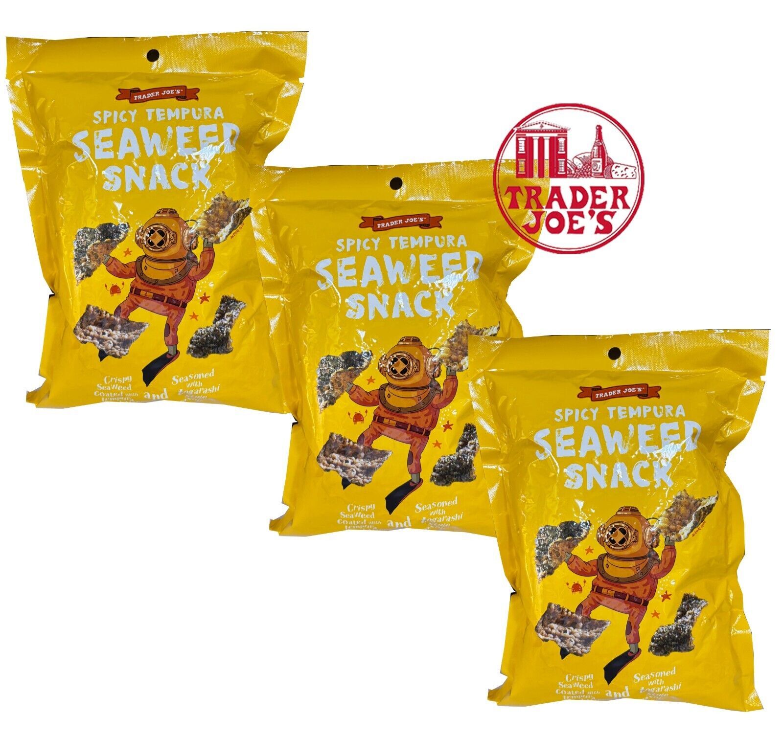 3 Packs Trader Joe’s Spicy Tempura Seaweed Snacks Crispy with Tempura Ba... - $19.90