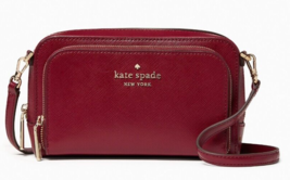 Kate Spade Dual Zip Around Crossbody Burgundy Leather Red WLR00410 NWT $... - £98.91 GBP