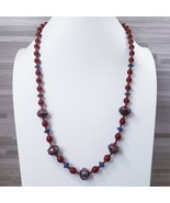 Vintage Carmine Red &amp; Gold Tone Handmade 25&quot; Beaded Necklace - £11.35 GBP