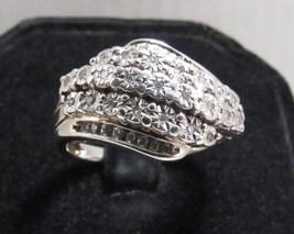 925 Sterling Silver &amp; 32 Diamond Bypass Cluster Ring Sz 7 Gold Wash .49ct UD 4.1 - £104.49 GBP
